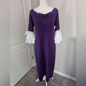 New York & Company Purple Dress with White Ruffled Sleeves